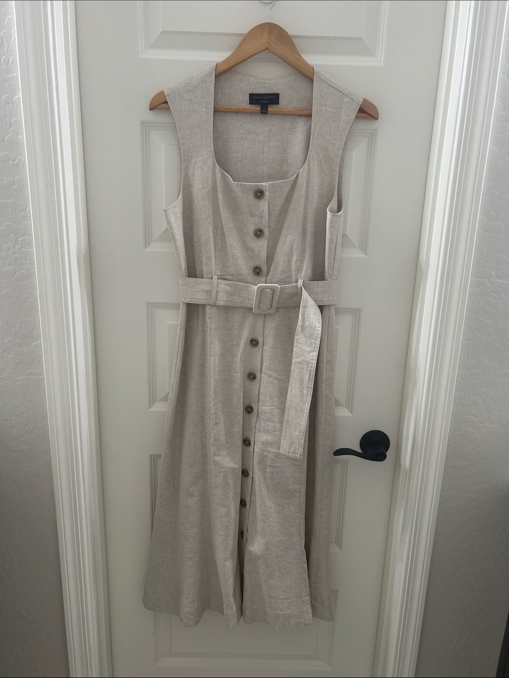 Banana Republic Neutral Linen-Blend Button Front Belted Dress